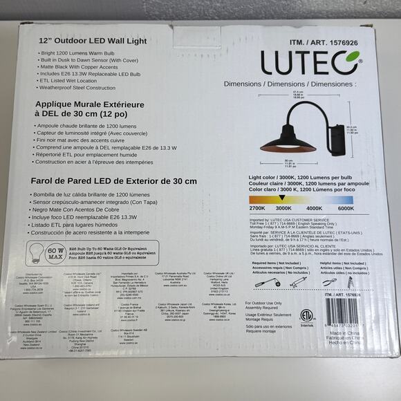 Lutec 12" Barnlight Outdoor Wall Light black/copper, Dusk to dawn - Picture 6 of 8